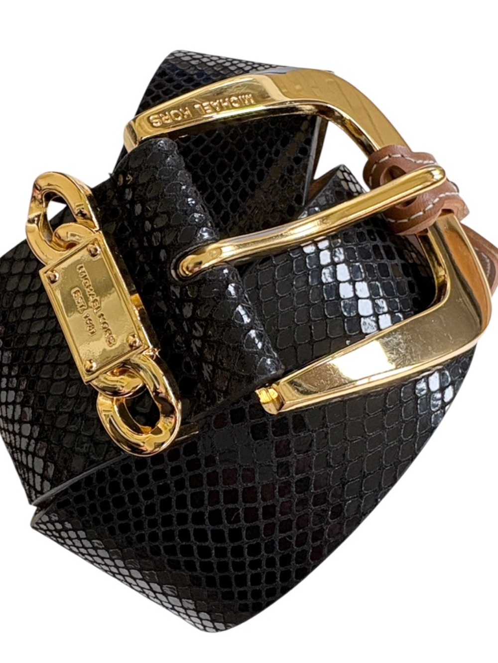 NEW Michael Kors Leather Belt Black Gold Size Small